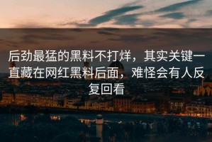 后劲最猛的黑料不打烊，其实关键一直藏在网红黑料后面，难怪会有人反复回看