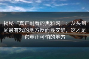 揭秘“真正耐看的黑料网”：从头到尾最有戏的地方反而最安静，这才是它真正可怕的地方