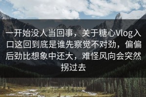 一开始没人当回事，关于糖心Vlog入口这回到底是谁先察觉不对劲，偏偏后劲比想象中还大，难怪风向会突然拐过去