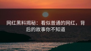网红黑料揭秘：看似普通的网红，背后的故事你不知道