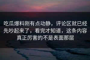 吃瓜爆料刚有点动静，评论区就已经先吵起来了，看完才知道，这条内容真正厉害的不是表面那层