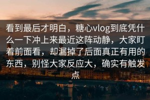 看到最后才明白，糖心vlog到底凭什么一下冲上来最近这阵动静，大家盯着前面看，却漏掉了后面真正有用的东西，别怪大家反应大，确实有触发点