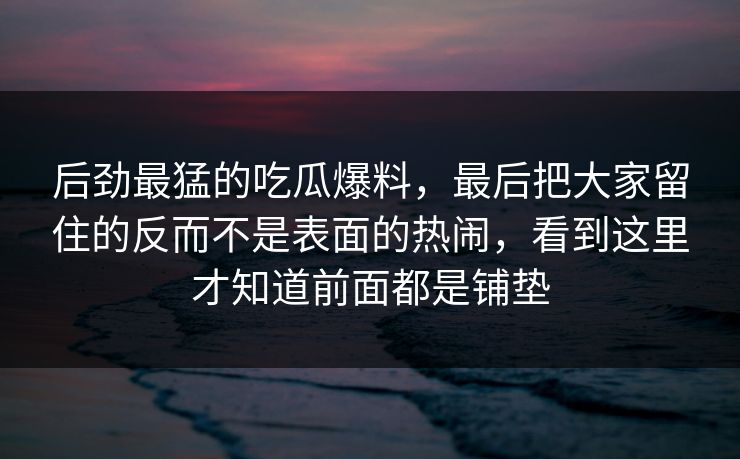 后劲最猛的吃瓜爆料，最后把大家留住的反而不是表面的热闹，看到这里才知道前面都是铺垫