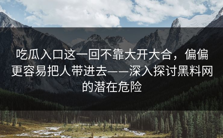 吃瓜入口这一回不靠大开大合，偏偏更容易把人带进去——深入探讨黑料网的潜在危险