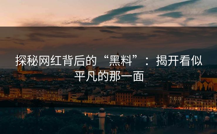 探秘网红背后的“黑料”：揭开看似平凡的那一面