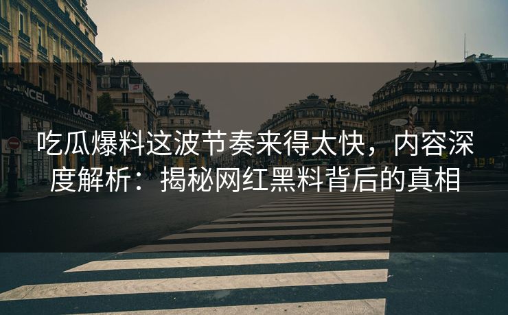 吃瓜爆料这波节奏来得太快，内容深度解析：揭秘网红黑料背后的真相