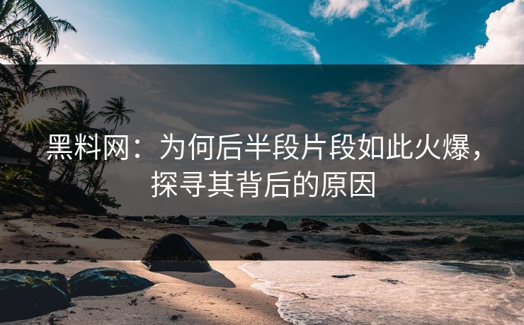 黑料网：为何后半段片段如此火爆，探寻其背后的原因