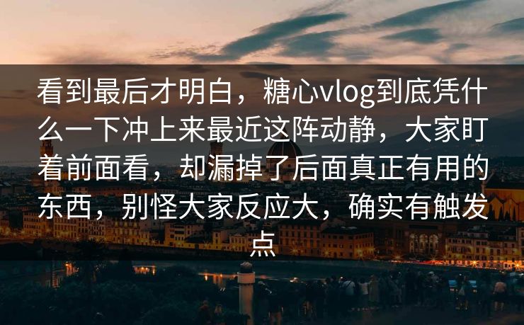 看到最后才明白，糖心vlog到底凭什么一下冲上来最近这阵动静，大家盯着前面看，却漏掉了后面真正有用的东西，别怪大家反应大，确实有触发点