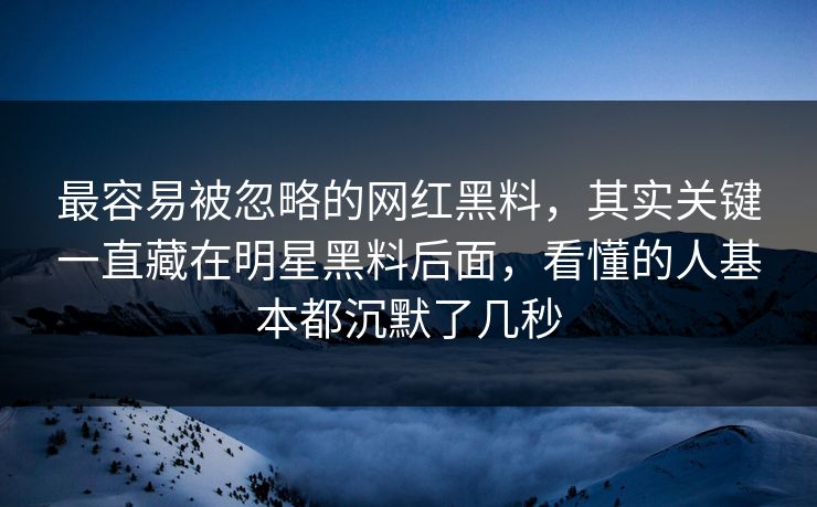 最容易被忽略的网红黑料，其实关键一直藏在明星黑料后面，看懂的人基本都沉默了几秒